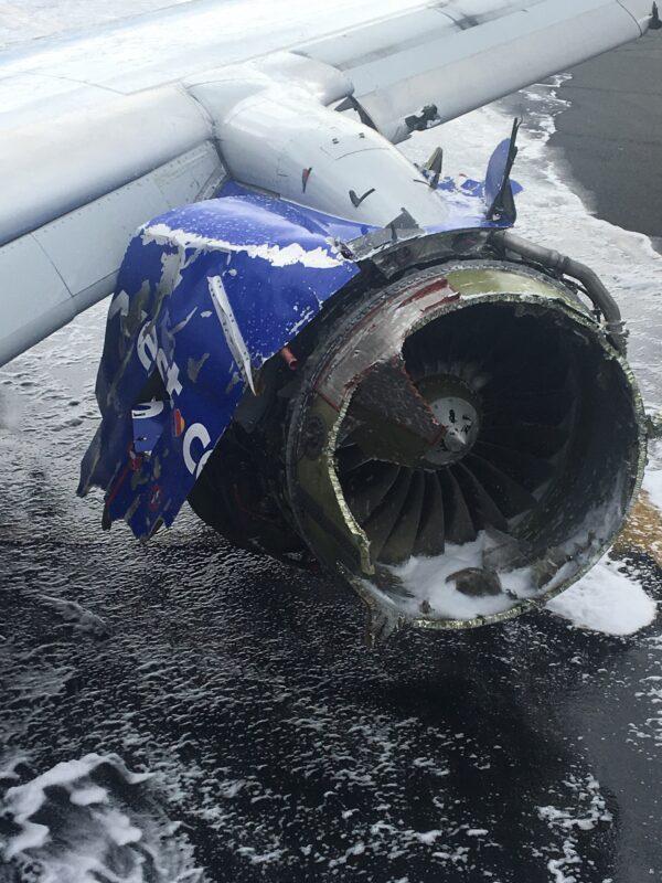 The damaged engine from Flight 1380. (Courtesy of Tammie Jo Shults)