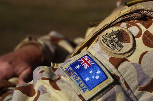 The Australian Army insignia and the Australian flag on the military uniform on Aug. 1, 2007. (Getty Images)