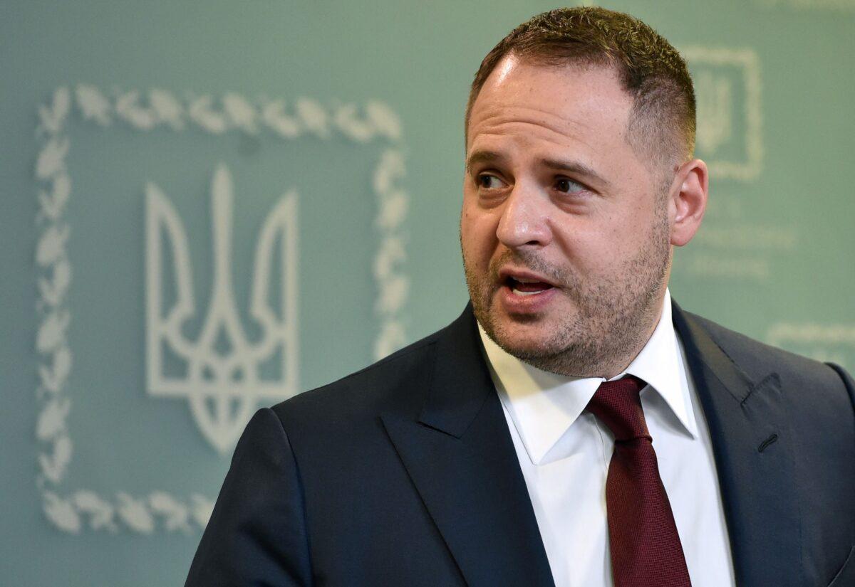 Andriy Yermak, the newly appointed head of Ukraine's presidential office, speaks during his first press conference in Kiev on Feb.12, 2020. (Sergei Supinsky/AFP via Getty Images)