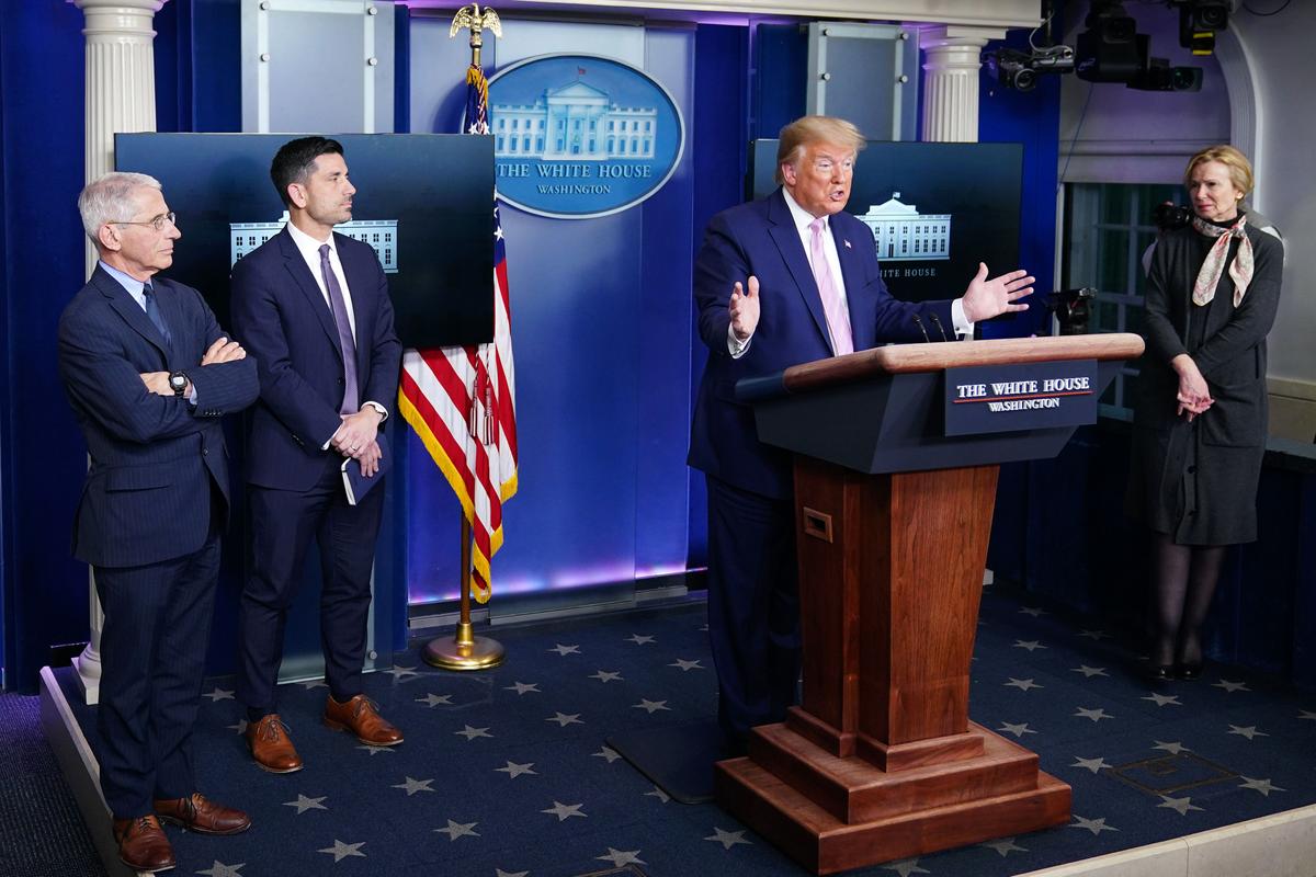 President Donald Trump speaks during the daily briefing on the CCP virus in the Brady Briefing Room at the White House on April 1, 2020. (Mandel Ngan/AFP via Getty Images)