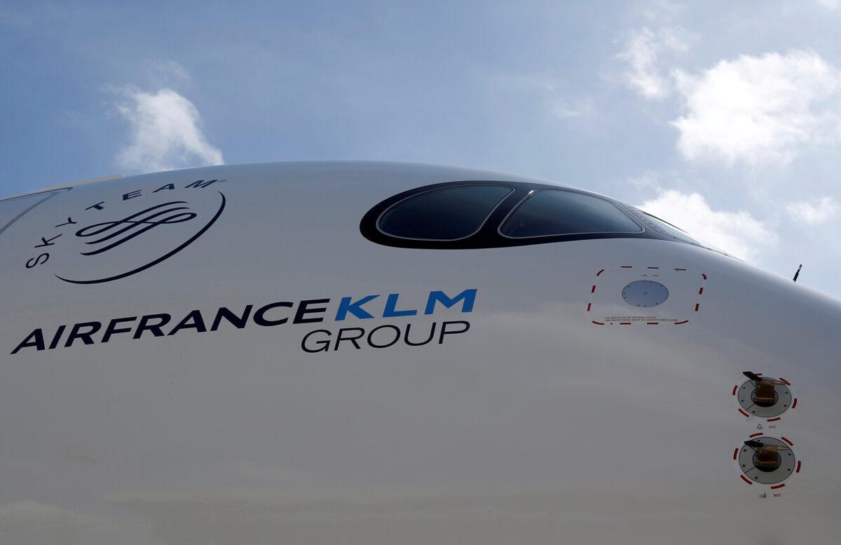 Logo of Air France KLM Group is pictured on the first Air France airliner's Airbus A350 during a ceremony at the aircraft builder's headquarters of Airbus in Colomiers near Toulouse, France, on Sept. 27, 2019. (Regis Duvignau/File Photo/Reuters)