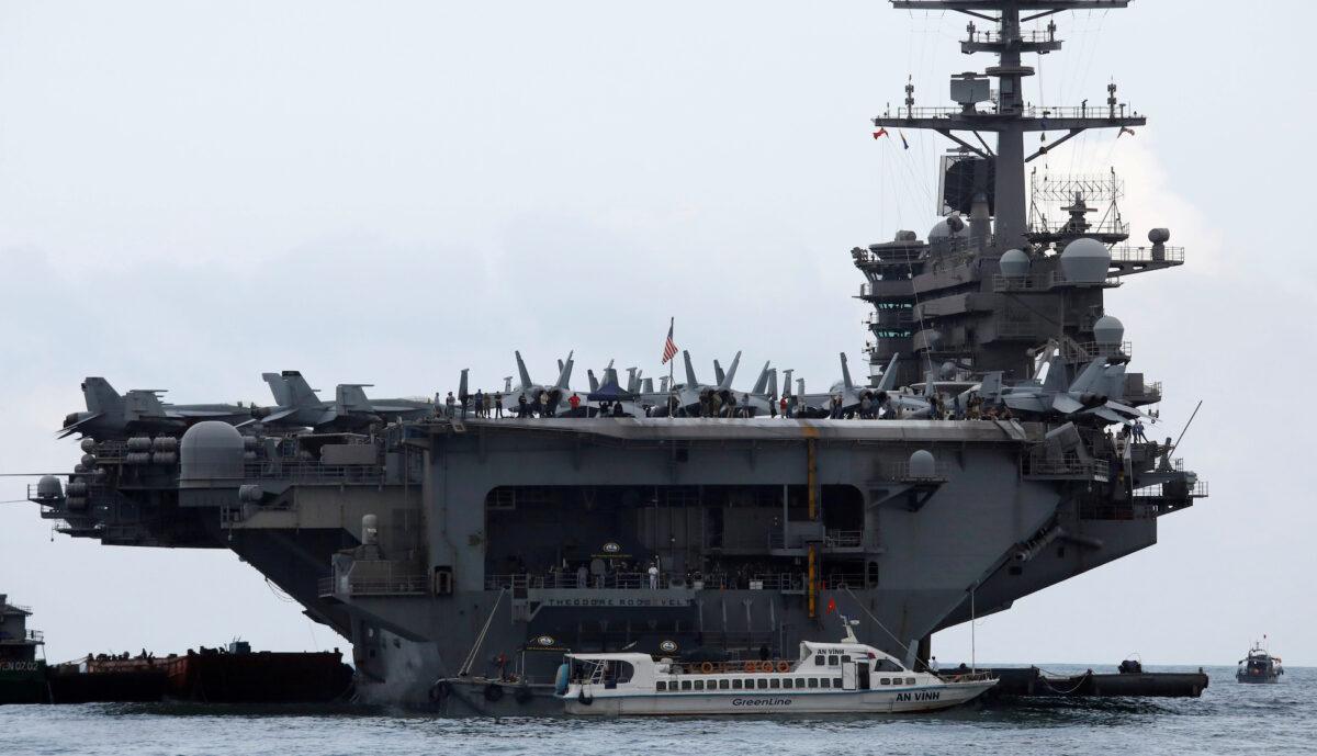 The USS Theodore Roosevelt (CVN-71) is seen while entering into the port in Da Nang, Vietnam, on March 5, 2020.(Reuters/Kham/File Photo)