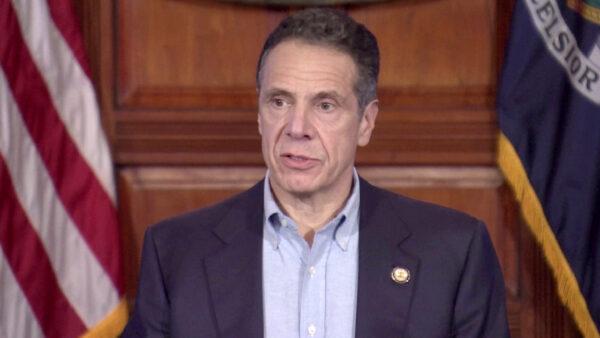 New York Governor Andrew Cuomo holds a briefing on the CCP virus, in Albany, N.Y., on April 5, 2020. (Screenshot via New York Governor's Office Handout)