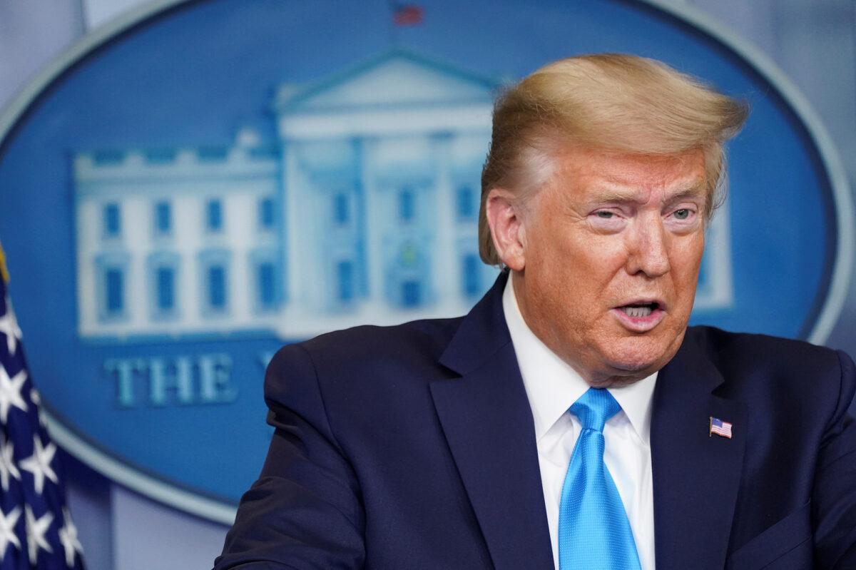 President Donald Trump addresses the daily COVID-19 task force briefing at the White House in Washington, on April 7, 2020. (REUTERS/Kevin Lamarque/File Photo)