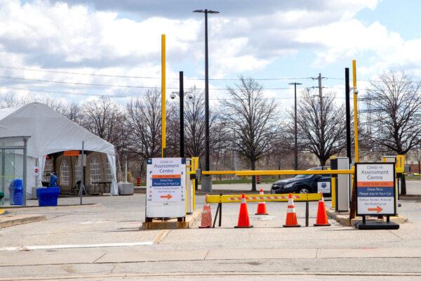 The entrance to the Etobicoke General Hospital drive-thru COVID-19 assessment centre is pictured, in Toronto, Ontario, Canada, on April 9, 2020. (Carlos Osorio/Reuters)