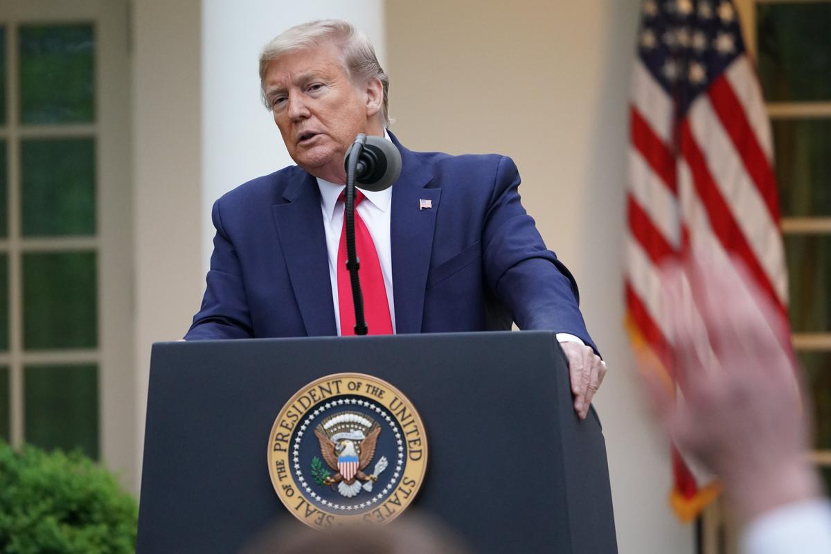 President Donald Trump speaks during the daily briefing on COVID-19 in the Rose Garden of the White House in Washington on April 14, 2020. (Mandel Ngan/AFP via Getty Images)