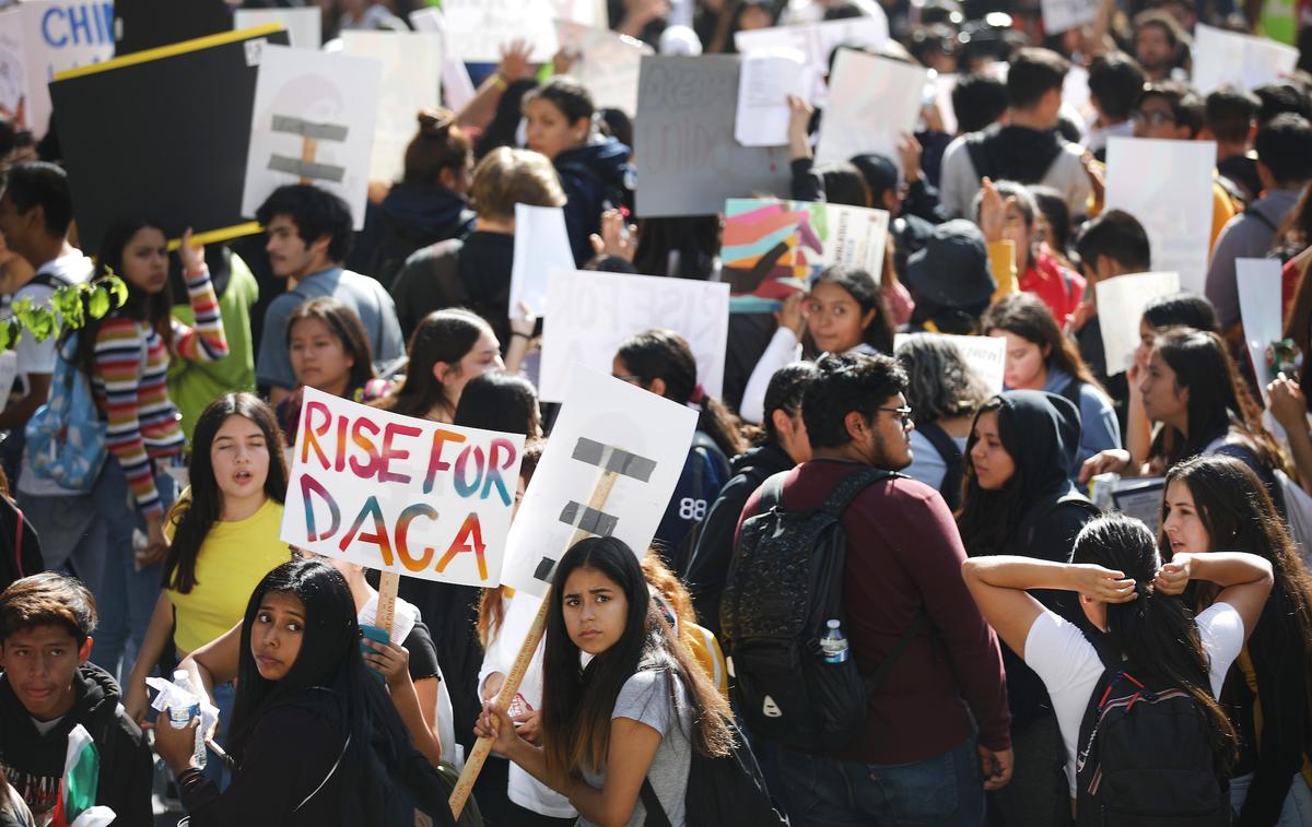 Students and supporters rally in support of DACA recipients on the day the Supreme Court hears arguments in DACA case in Los Angeles, Calif., on Nov. 12, 2019. (Mario Tama/Getty Images)