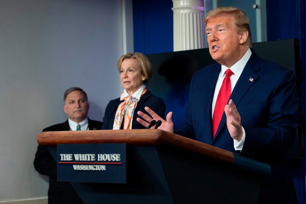 President Donald Trump speaks during a Coronavirus Task Force press briefing at the White House in Washington on April 18, 2020. (Jim Watson/AFP via Getty Images)