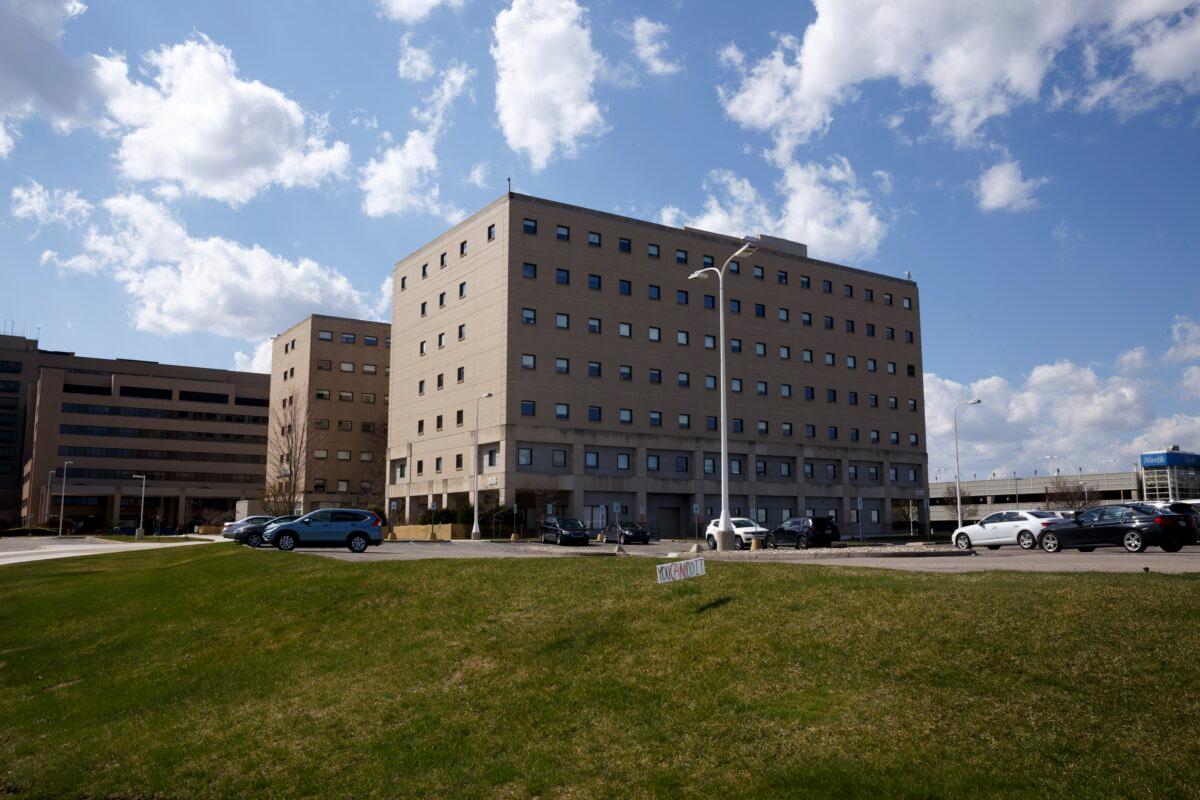 A view of the east entrance to Beaumont Hospital in Royal Oak, Michigan on April 8, 2020. (Elaine Cromie/Getty Images)