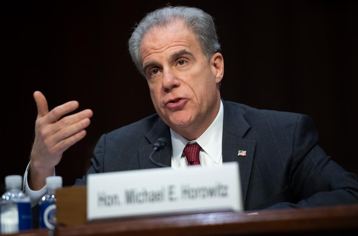 Justice Department Inspector General Michael Horowitz testifies at a hearing on Capitol Hill in Washington, on Dec. 11, 2019. (Saul Loeb/AFP/Getty Images)