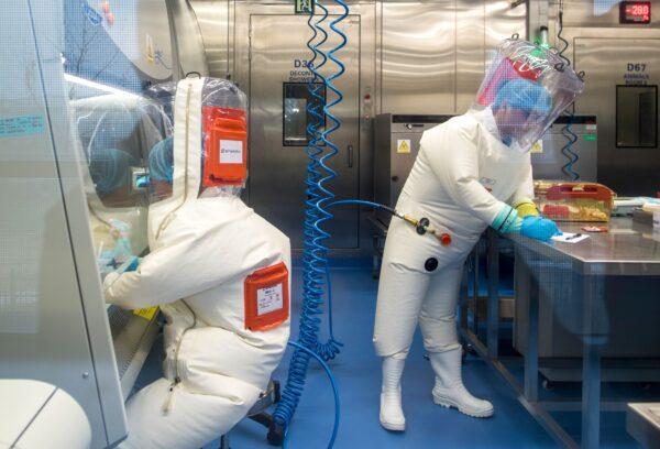 Specialists work inside the P4 laboratory in Wuhan, Hubei Province, China, on Feb. 23, 2017. (Johannes Eisele/AFP via Getty Images)