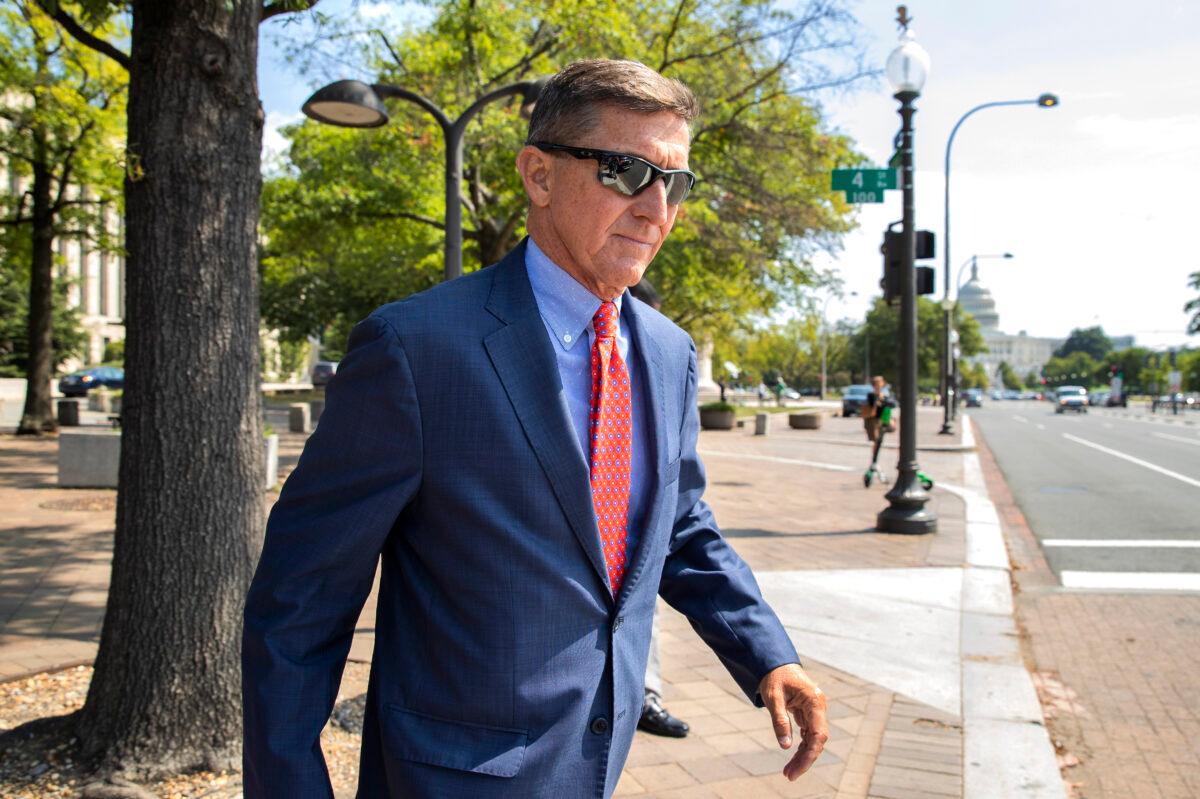 Retired Lt. Gen. Michael Flynn, President Donald Trump's former national security adviser, leaves the federal court following a status conference with Judge Emmet Sullivan, in Washington, on Sept. 10, 2019. (Manuel Balce Ceneta/AP Photo)