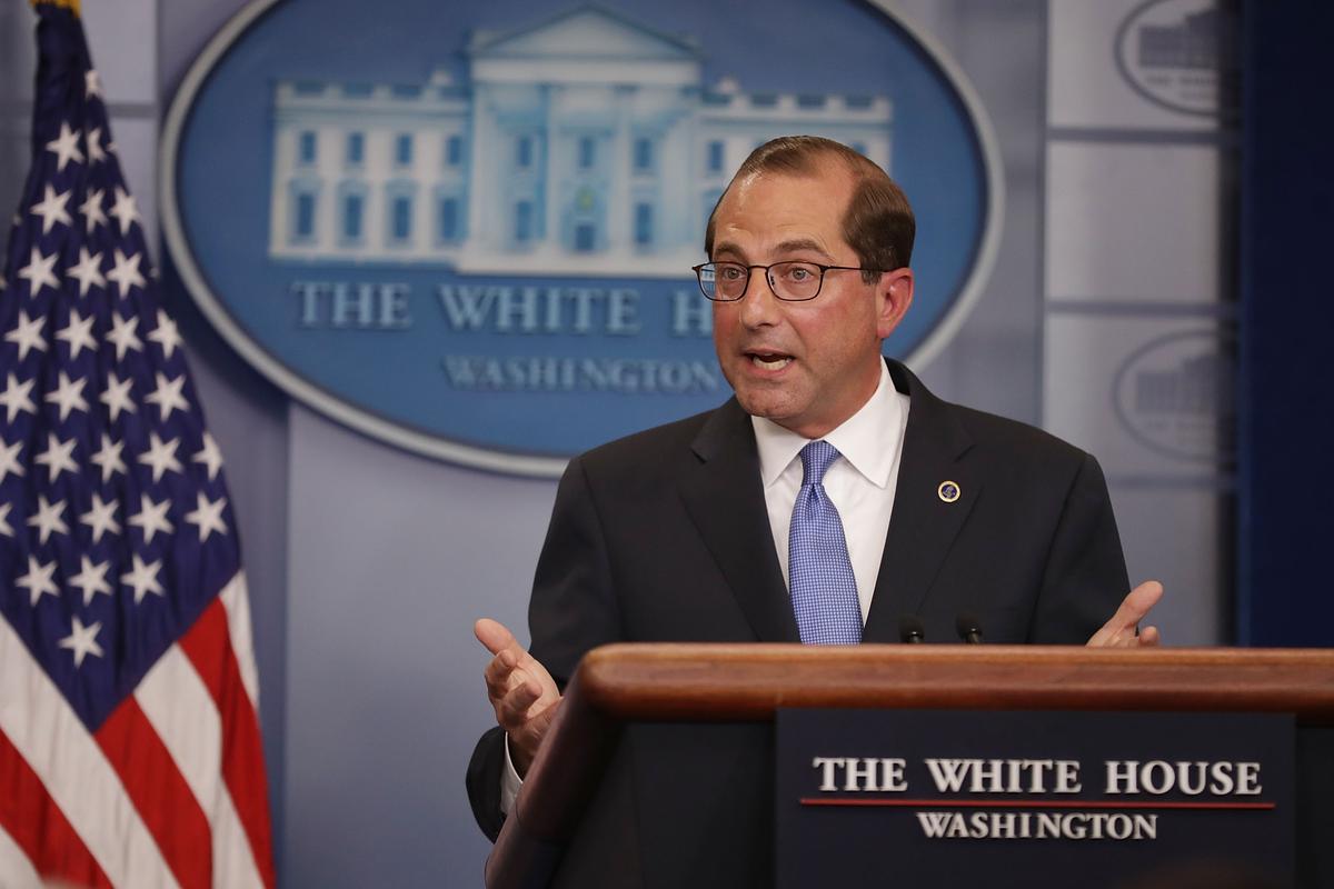 U.S. Health and Human Services Secretary Alex Azar takes questions from reporters in the Brady Press Briefing Room at the White House May 11, 2018, in Washington. (Chip Somodevilla/Getty Images)