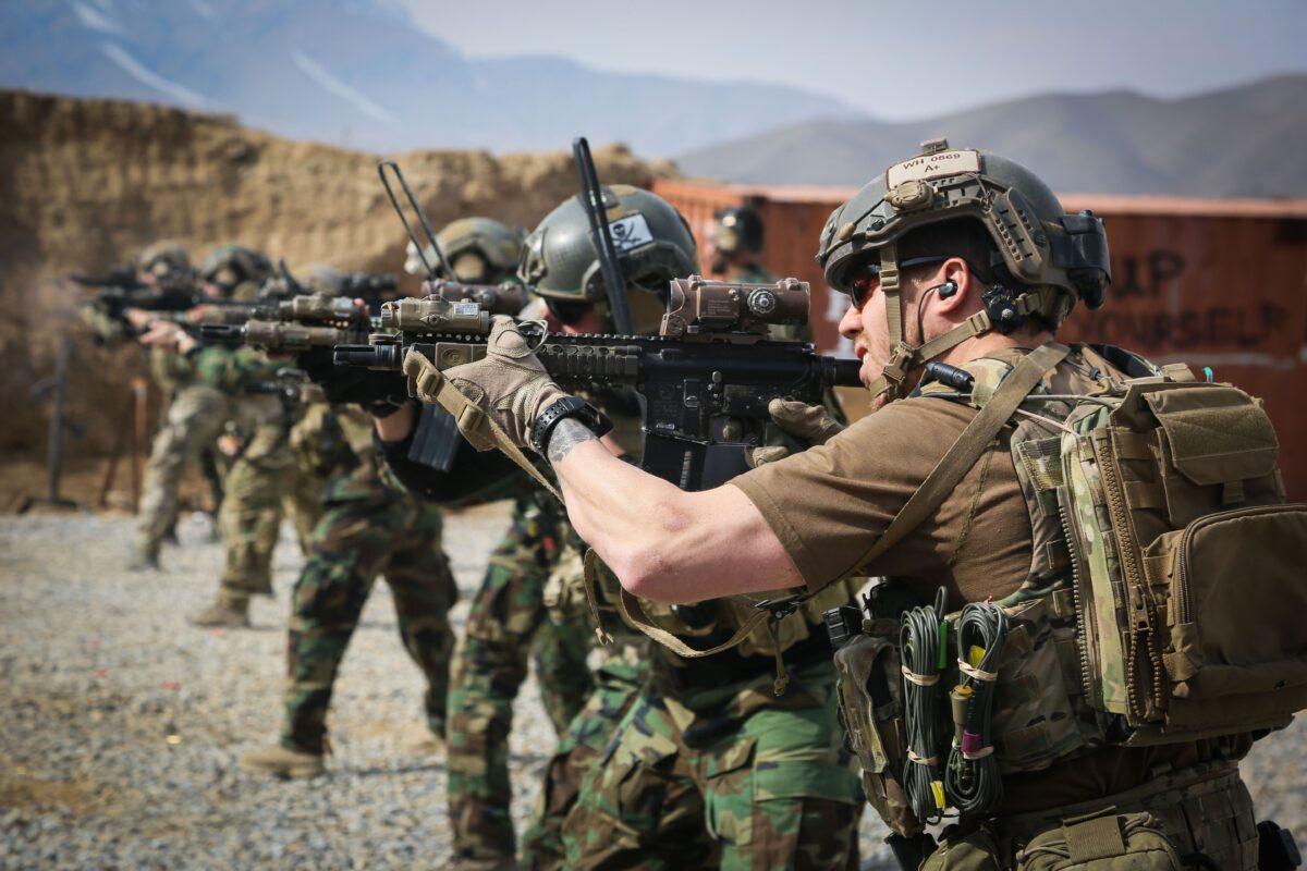 U.S. Special Forces soldiers attached to Combined Joint Special Operations Task Force-Afghanistan, practice combat marksmanship skills training on a range, near Kabul province, Afghanistan, Feb. 24, 2014. (U.S. Army photo by Spc. Connor Mendez/Released)