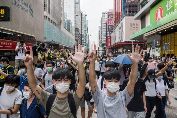 Hong Kong protesters rally against China's national security law at Mongkok district in Hong Kong, on May 27, 2020. (Billy H.C. Kwok/Getty Images)