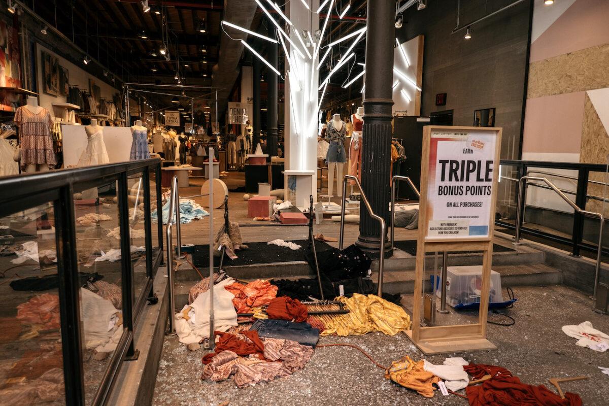 The interior of an Urban Outfitters store sits heavily damaged after a night of destruction and looting in lower Manhattan in New York City on June 1, 2020. (Scott Heins/Getty Images)