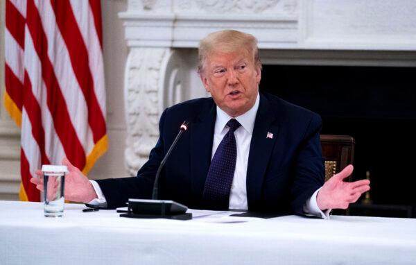 President Donald Trump makes remarks as he participates in a roundtable with law enforcement officials in the State Dining Room of the White House on June 8, 2020. (Doug Mills-Pool/Getty Images)
