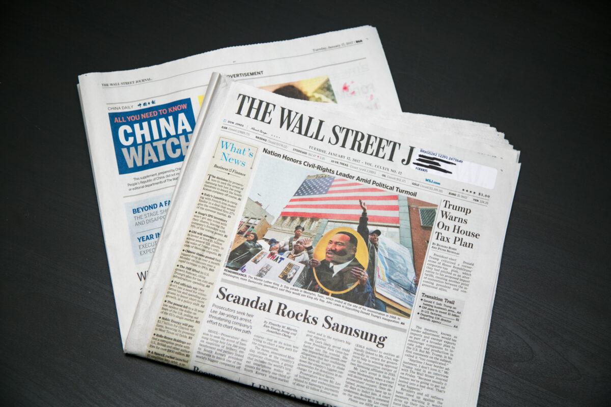 A paid insert of China Daily inside the Jan. 17, 2017 edition of the Wall Street Journal. (Benjamin Chasteen/The Epoch Times)