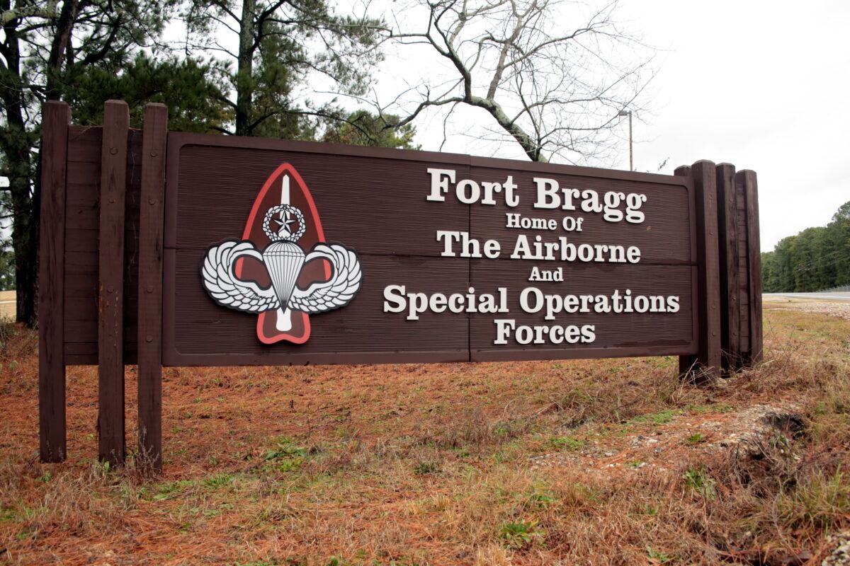 A sign at Fort Bragg, N.C., on Jan. 4, 2020. (Chris Seward/AP Photo)