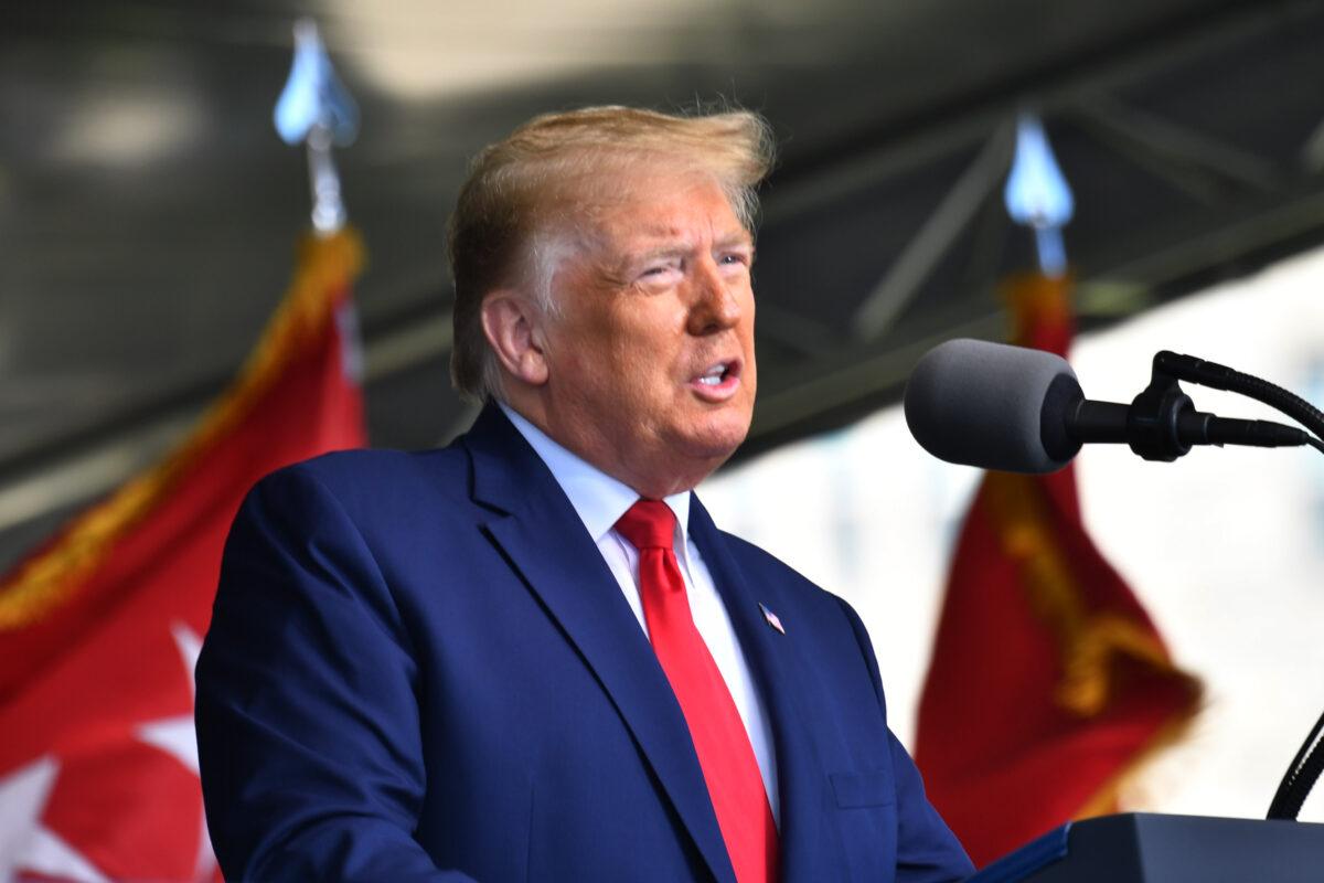 President Donald Trump delivers the commencement address at the 2020 US Military Academy Graduation Ceremony at West Point, N.Y., on June 13, 2020. (Nicholas Kamm/AFP via Getty Images)