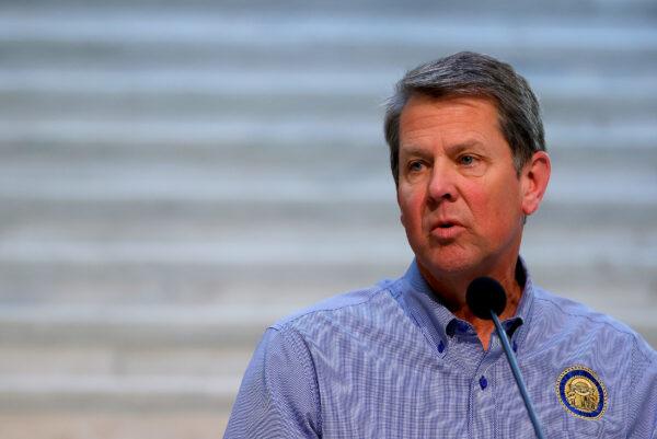 Georgia Gov. Brian Kemp speaks to the media during a press conference at the Georgia State Capitol in Atlanta, Ga., on April 27, 2020. (Kevin C. Cox/Getty Images)