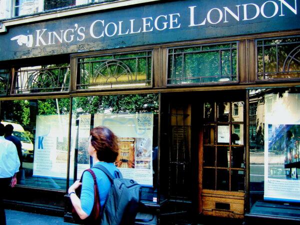 A student walks past the front of an old shop on the Strand Campus of King's College London in this file photo. (Public Domain/Salamander4000/English Wikipedia)
