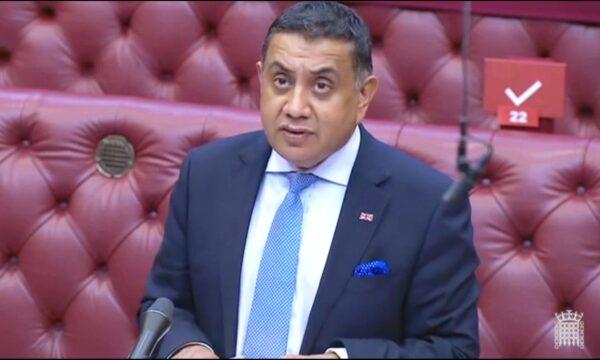 The Minister of State, Foreign and Commonwealth Office and Department for International Development, Lord Ahmad of Wimbledon (Con) looks on as he answers questions on the Global Human Rights Sanctions Regime, in the House of Lords chamber, in London, Britain, on July 8, 2020. (Screenshot/Parliament TV)