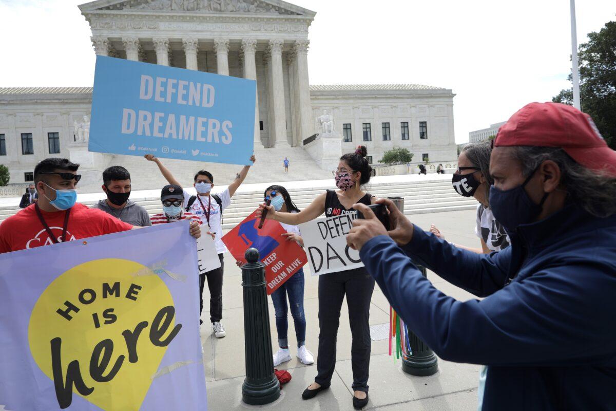 Advocates for immigrants with Deferred Action for Childhood Arrivals, or DACA, rally in front of the Supreme Court in Washington on June 15, 2020. (Chip Somodevilla/Getty Images)