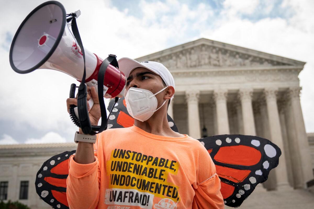 Roberto Martinez, a DACA recipient, speaks outside the Supreme Court after the nation's highest court blocked President Donald Trump from ending the program, in Washington on June 18, 2020. (Drew Angerer/Getty Images)