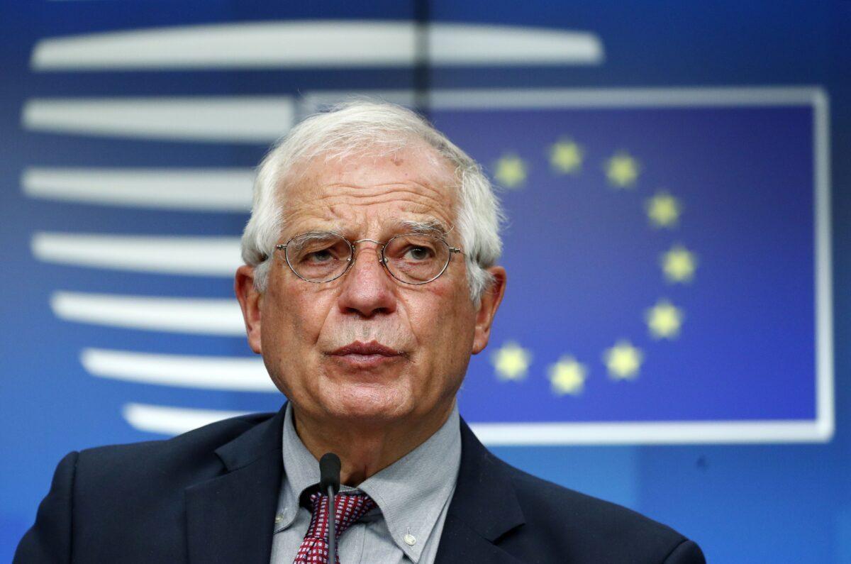 European Union Vice President Josep Borrell speaks during a press conference following an EU Foreign Affairs Council in Brussels on July 13, 2020. (Francois Lenoir/POOL/AFP via Getty Images)