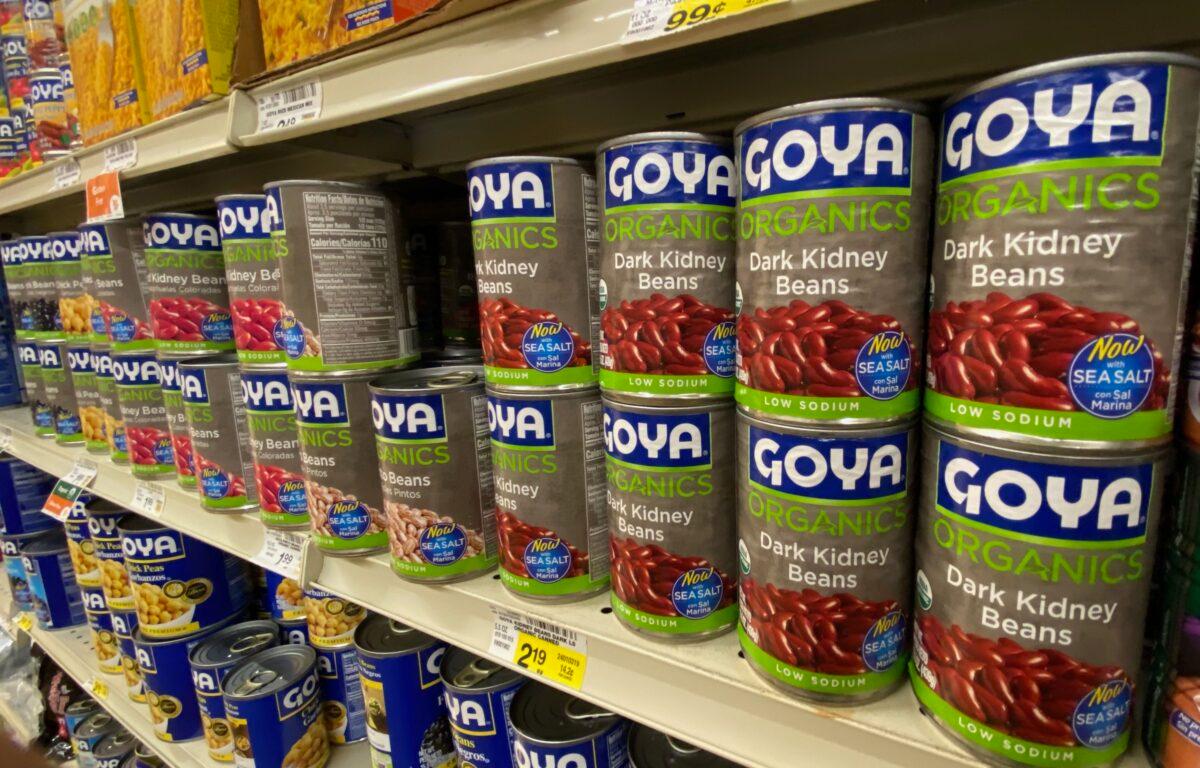 This illustration photo taken on July 11, 2020, shows a selection of Goya food products in a Los Angeles supermarket. (Chris Delmas/AFP via Getty Images)