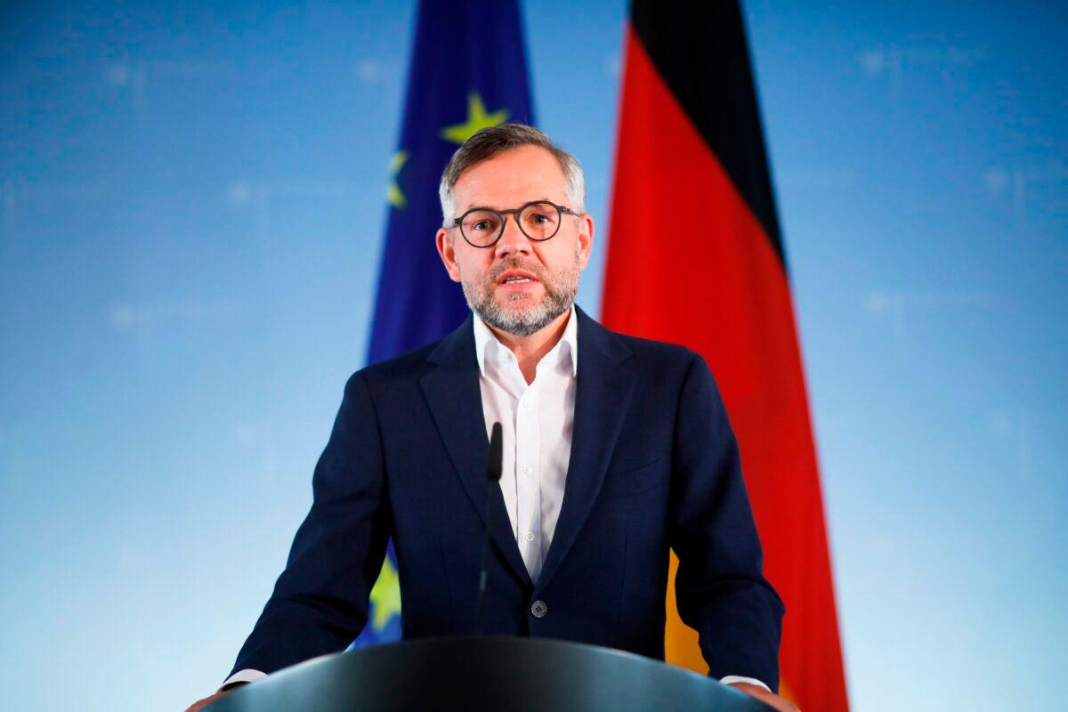 Germany’s Minister of State for Europe Michael Roth gives a press statement at the Foreign Ministry in Berlin on June 16, 2020. (Markus Schreiber /Pool/AFP via Getty Images)