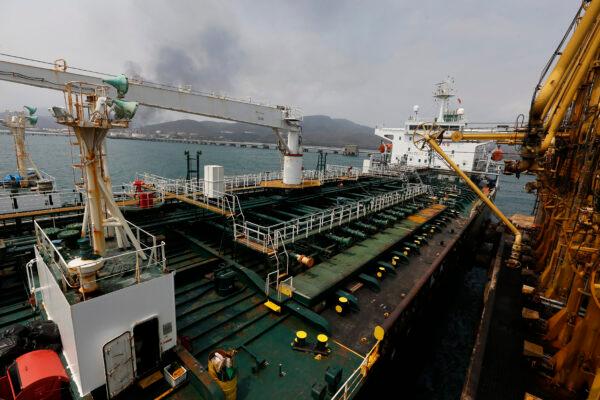 The Iranian oil tanker Fortune is anchored at the dock of the El Palito refinery near Puerto Cabello, Venezuela on May 25, 2020. (Ernesto Vargas/AP Photo)