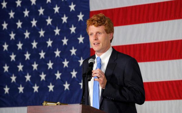 Rep. Joe Kennedy III, who ran for the seat held by Sen. Ed Markey, speaks at his primary election rally in Watertown, Massachusetts, on Sept. 1, 2020. (Brian Snyder/Reuters)