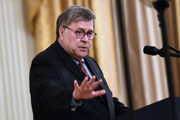 Attorney General William Barr delivers remarks on Operation Legend at the White House in Washington on July 22, 2020. (Brendan Smialowski/AFP via Getty Images)