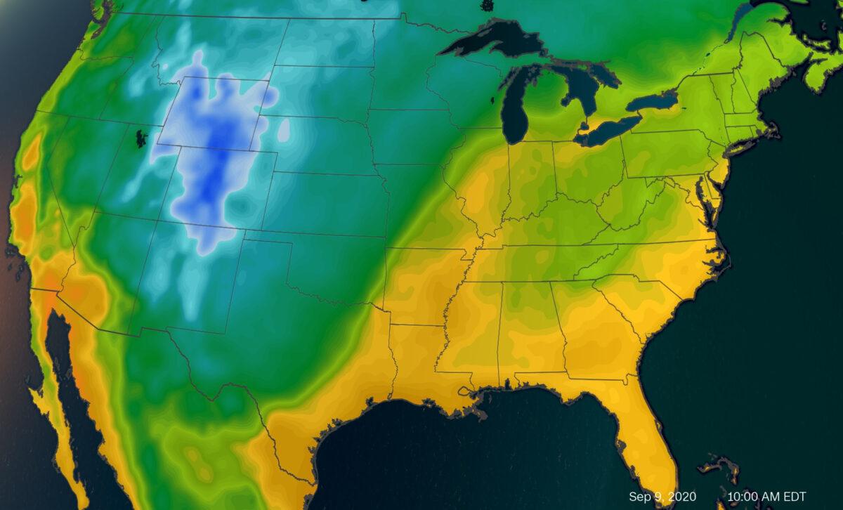 A strong September cold front is set to drop out of Canada in the beginning of the week, making its presence known from the Dakotas all the way down to Texas by Sept. 9, 2020. (CNN Weather)