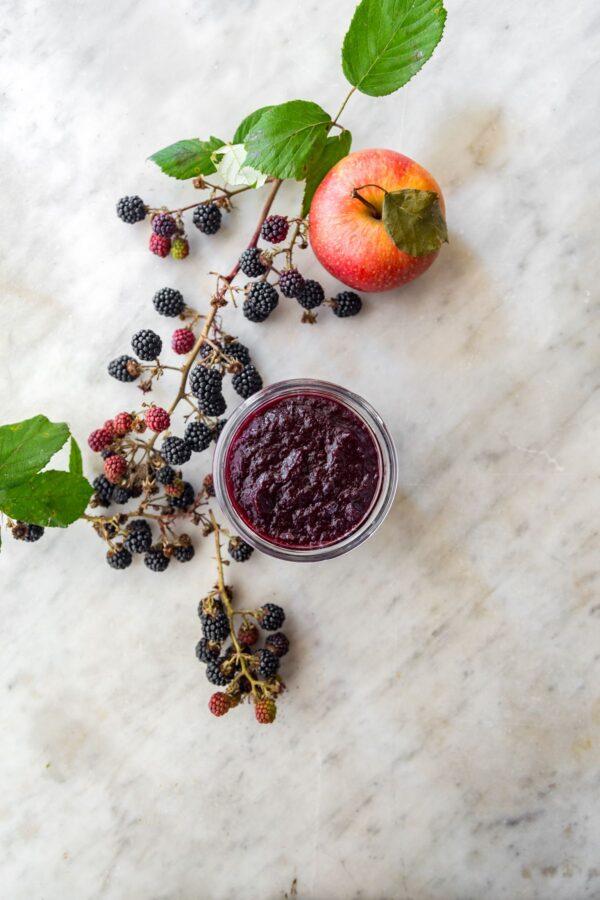 This jam is made with equal parts just-picked blackberries and apples, a perfect transition from summer to fall.
