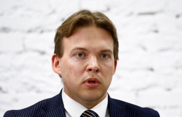 Lawyer and representative of the Coordination Council for members of the Belarusian opposition Maxim Znak attends a news conference in Minsk on Aug. 18, 2020. (Vasily Fedosenko/Reuters)