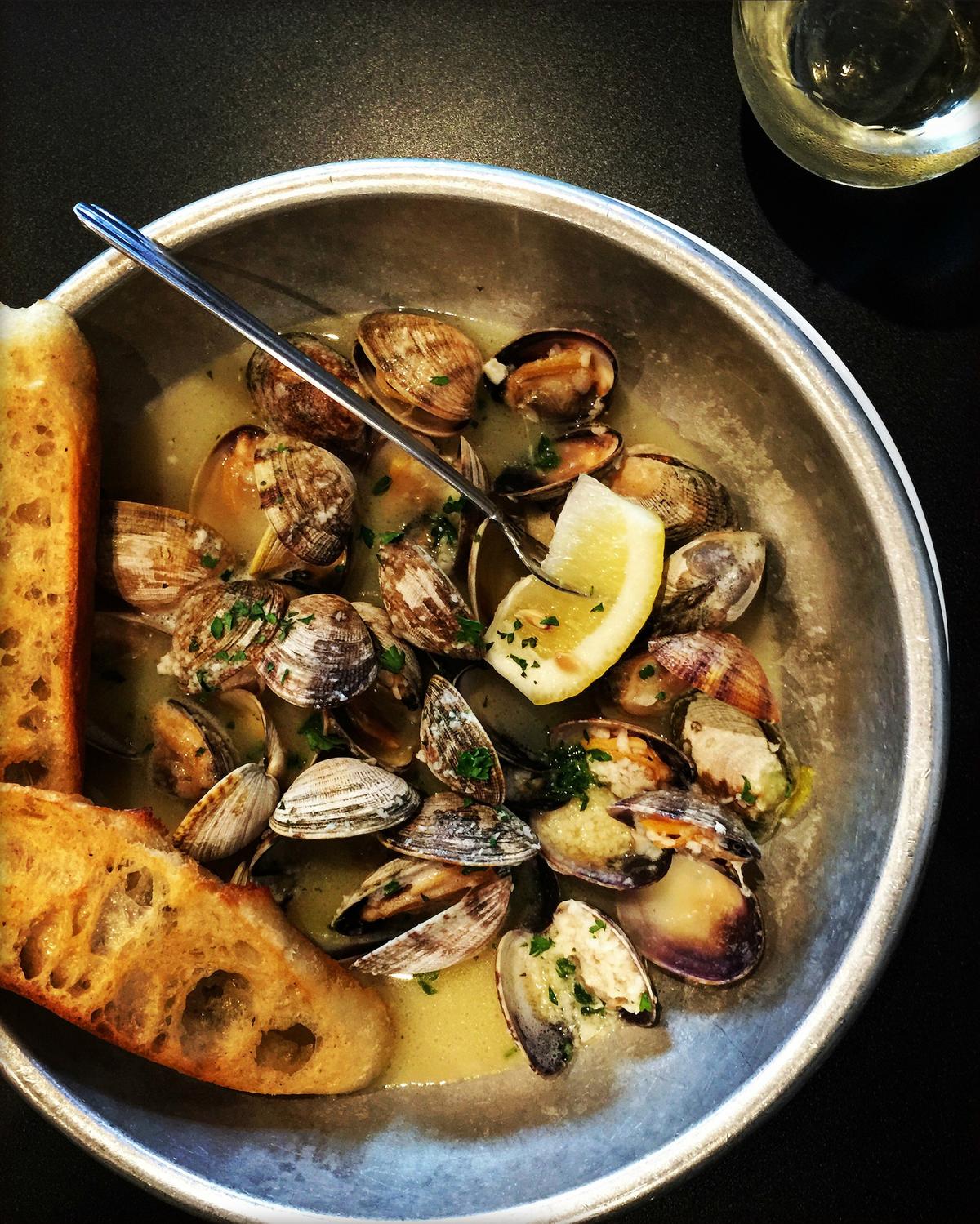 Littleneck clams are the preferred type of clam for this recipe. They are the smallest quahog clam, with sweet and tender meat. (Lynda Balslev for TasteFood)