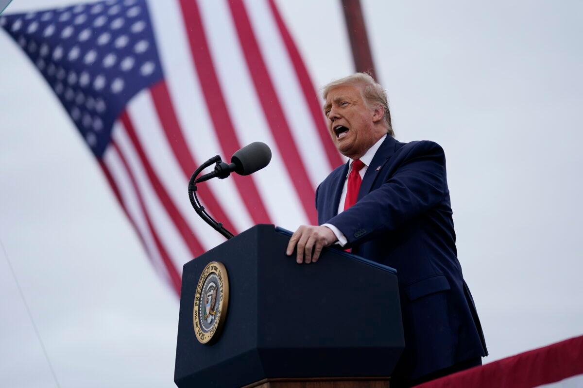 President Donald Trump speaks during a campaign rally at MBS International Airport in Freeland, Mich., on Sept. 10, 2020. (Evan Vucci/AP Photo)