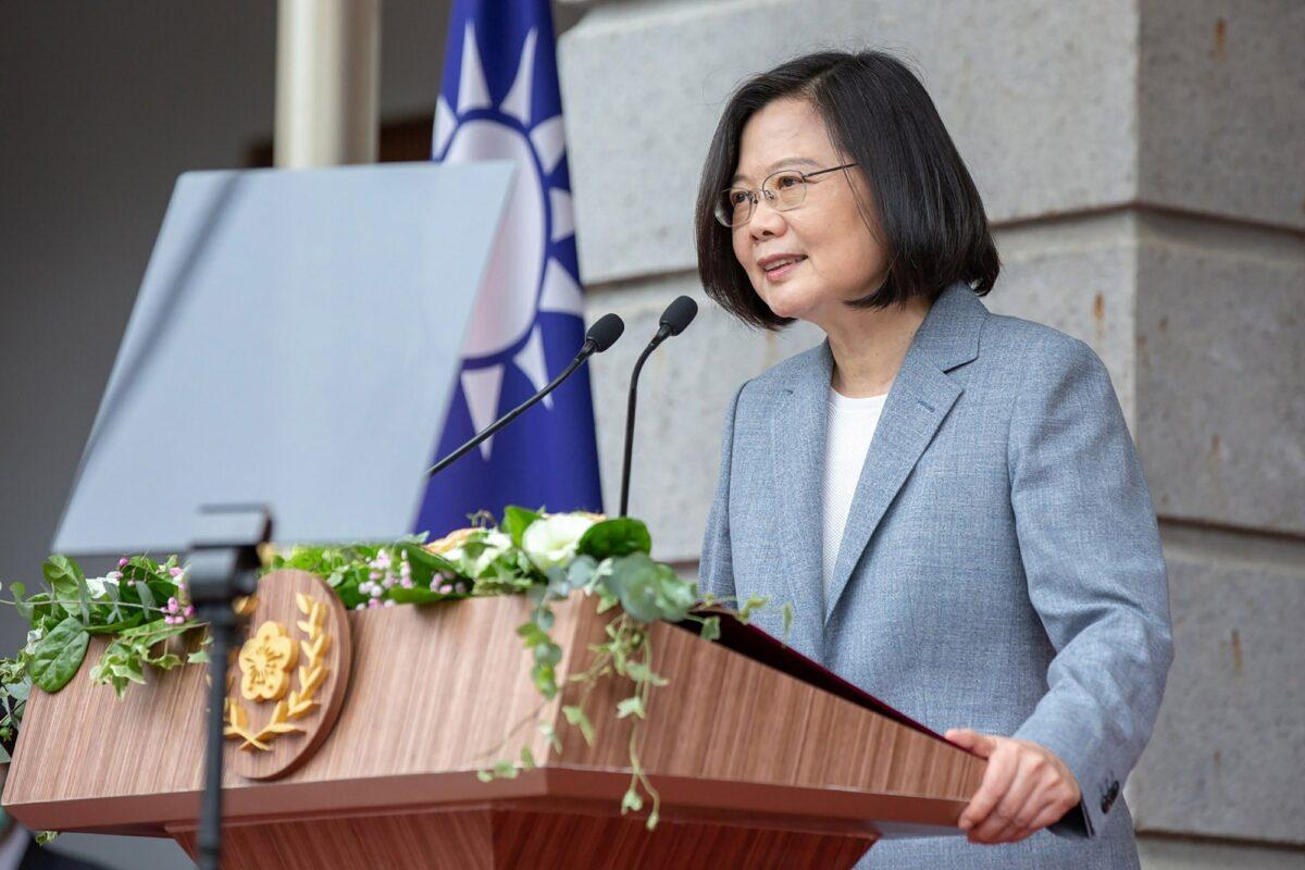 Taiwanese President Tsai Ing-wen delivers a speech after her inauguration ceremony at a government guest house in Taipei, Taiwan on May 20, 2020. (Taiwan Presidential Office via AP)