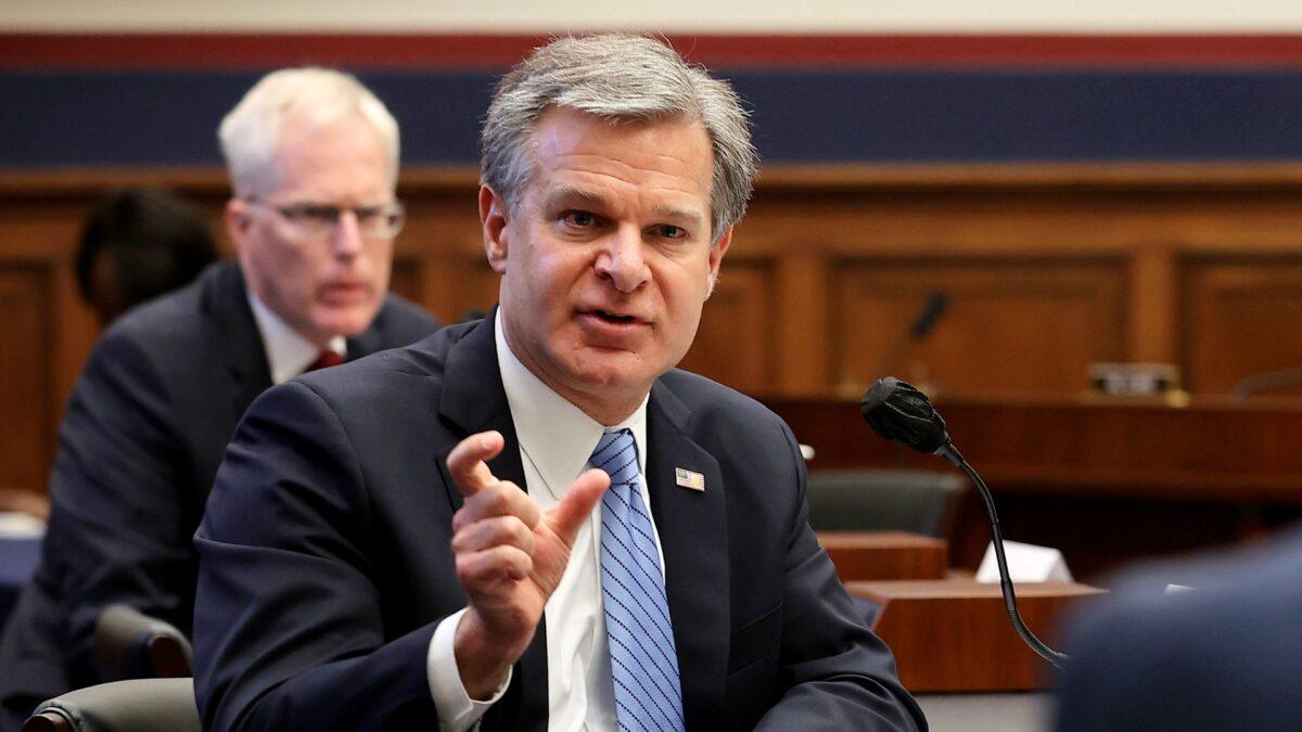 FBI Director Christopher Wray testifies before a House Committee on Homeland Security hearing on Capitol Hill in Washington on Sept. 17, 2020. (Chip Somodevilla/Pool via AP)