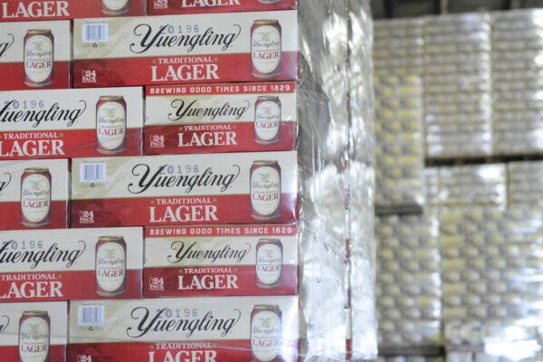 Cases of canned Yuengling Traditional Lager are stacked in the warehouse of the D.G. Yuengling & Son Brewery Mill Creek plant, on July 21, 2020. (Lindsey Shuey/The Republican-Herald)