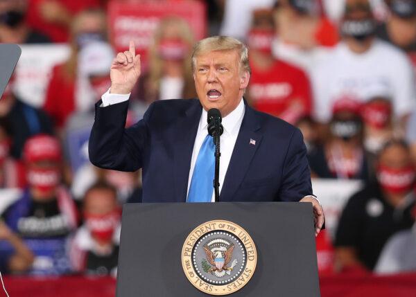 U.S. President Donald Trump speaks during his 'The Great American Comeback Rally' at Cecil Airport in Jacksonville, Florida, on Sept. 24, 2020. (Joe Raedle/Getty Images)
