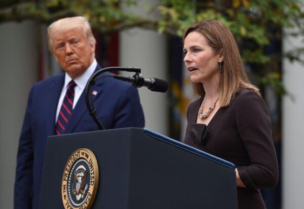 Judge Amy Coney Barrett speaks after being nominated to the Supreme Court by President Donald Trump, at the White House in Washington on Sept. 26, 2020. (Olivier Douliery/AFP via Getty Images)