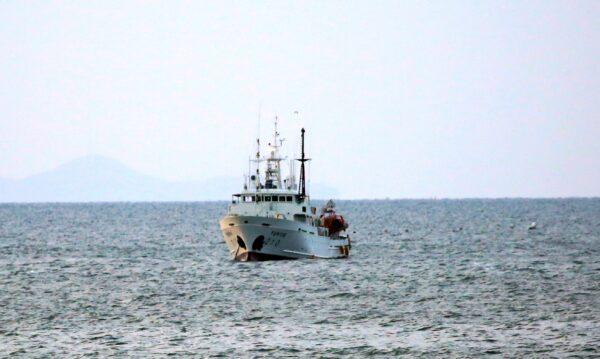 South Korea's government ship for a fishery guidance is seen near Yeonpyeong island, South Korea, on Sept. 26, 2020. (Baek Seung-ryul/Yonhap via AP)