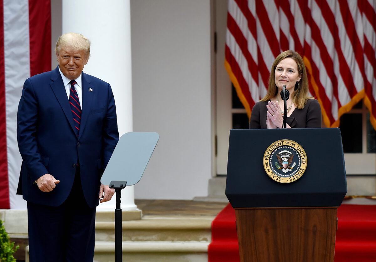 Judge Amy Coney Barrett speaks after being nominated to the U.S. Supreme Court by President Donald Trump in the Rose Garden of the White House in Washington on Sept. 26, 2020. (Olivier Douliery/AFP via Getty Images)