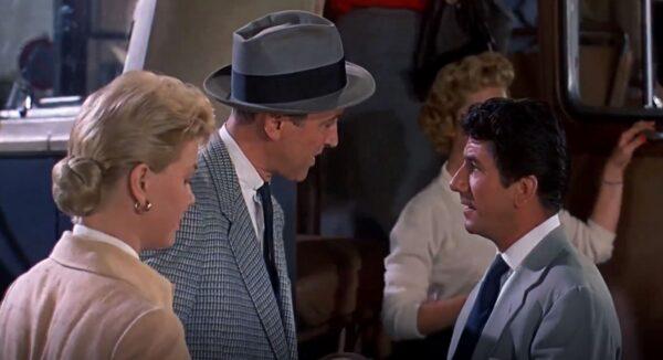 (L–R) Doris Day, James Stewart, Daniel Gélin in “The Man Who Knew Too Much.” (Paramount Pictures)
