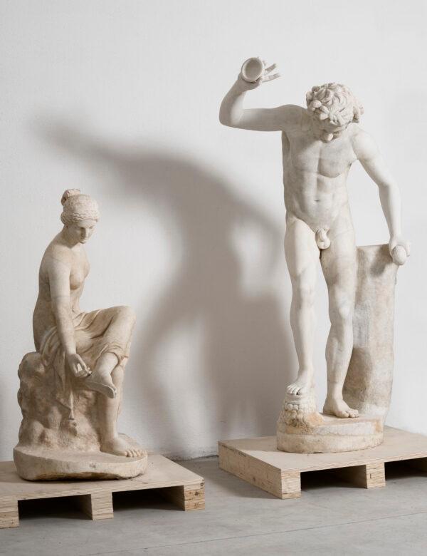 Statues of a nymph and a satyr, replica of the group "Invitation to Dance." (Lorenzo De Masi/Torlonia Foundation)