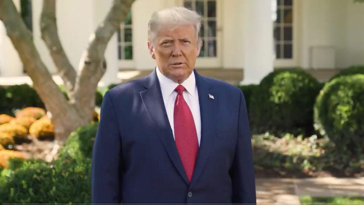 President Donald Trump speaks from the Rose Garden at the White House in Washington, Oct. 7, 2020, in this still image from video posted on Trump's Twitter page. (@realDonaldTrump)
